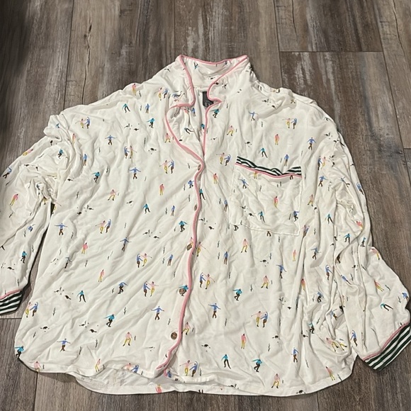 ANTHROPOLOGIE Briar Piped Pajama Set Ice Skaters Art Emily Isabella XL - Picture 5 of 7